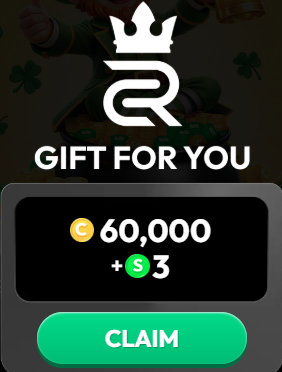 Crown Coins Casino Royal Club weekly Sunday bonus gift showing 60,000 GC plus 3 SC direct deposit reward